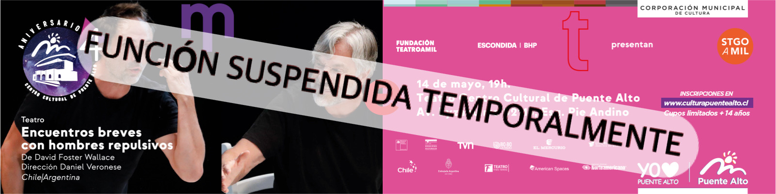 SE SUSPENDE FUNCIÓN TEATRAL EN CENTRO CULTURAL DE PUENTE ALTO
