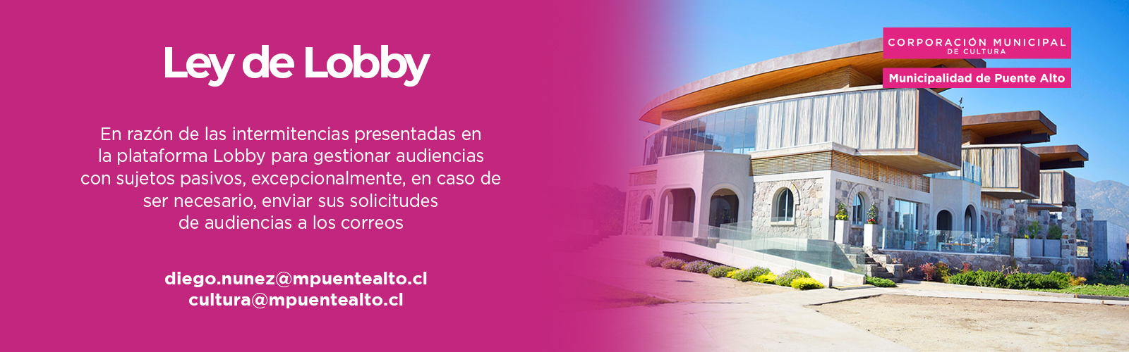 Banner Noticias y Eventos de la Corporación Cultural de Puente Alto